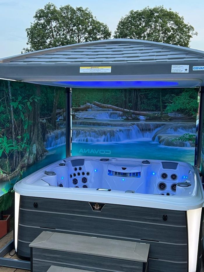 Marquis Spas Epic hot tub and Covana Oasis with rainforest blinds 1