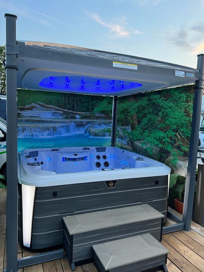 Marquis Spas Epic hot tub and Covana Oasis with rainforest blinds 1
